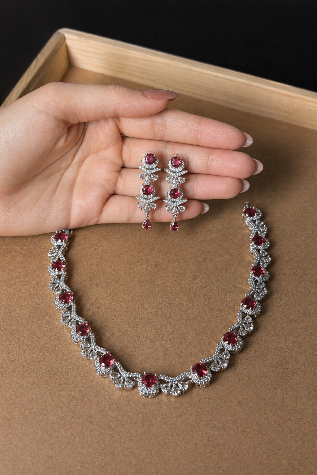 Red stone necklace and earrings