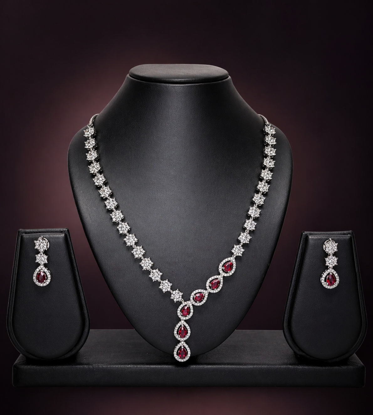 Red drop necklace and earrings