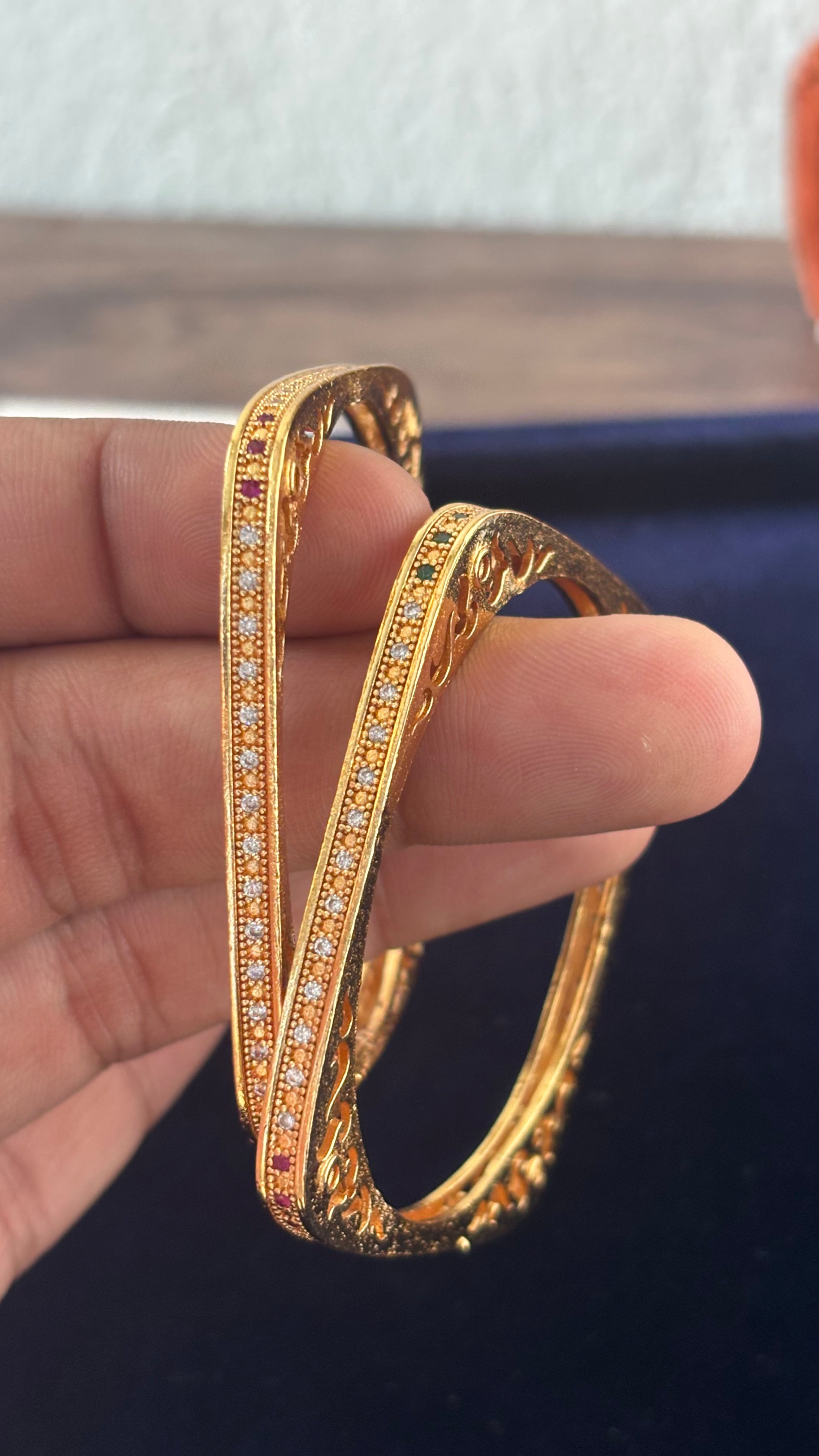 Elegant CZ Stone Gold-Plated Bangles | Maanitya